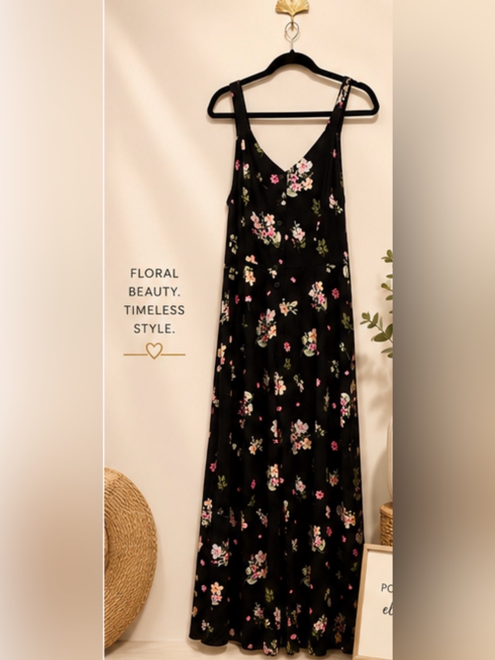 Almost Famous Black Floral Jumpsuit with Pink & Cream Blooms